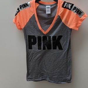 V neck tee- bright orange and gray
